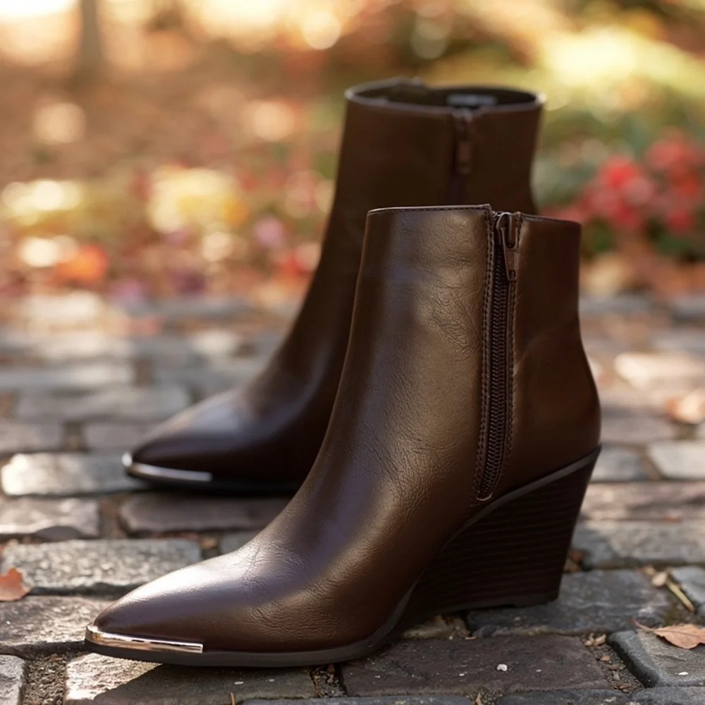 NIB NEW BCBGeneration Jacksin Mocha Wedge Ankle Boots Size 5M